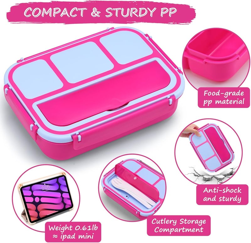 QQKO Bento Box for Kids Adults, School Toddler Lunch Box for Boys Girls, Lunch Box Containers with 4 Compartments, Sauce Container, Utensils, Food Picks and Muffin Cups for School, Pink Blue - Image 4